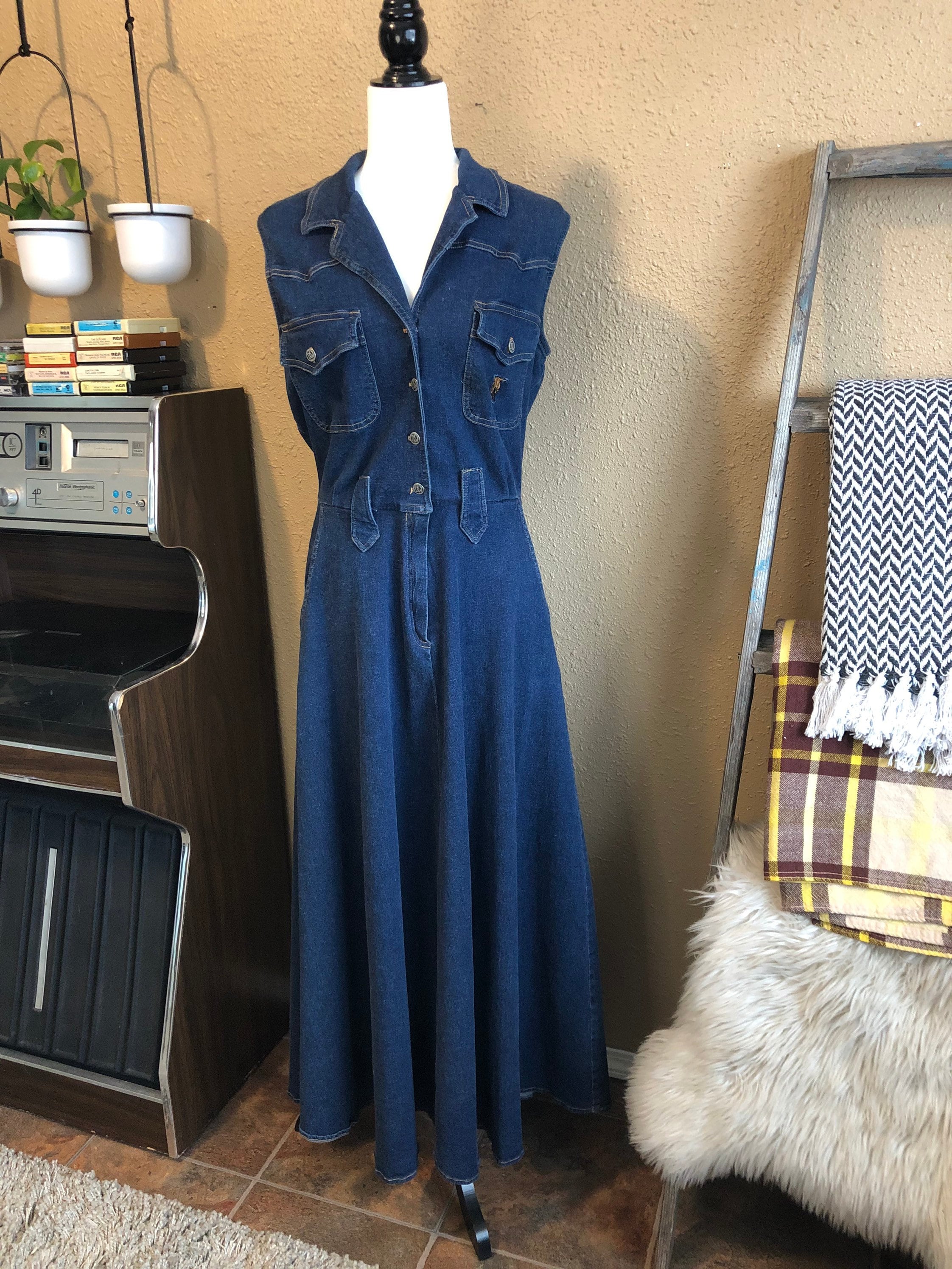 Vintage 90's Western Style Stretch Denim Dress | Etsy