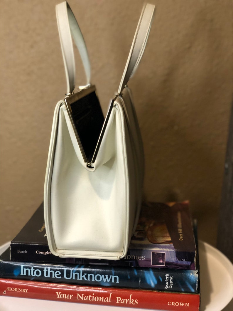 Vintage White Structured Top Handle Hand Bag Vintage White Purse