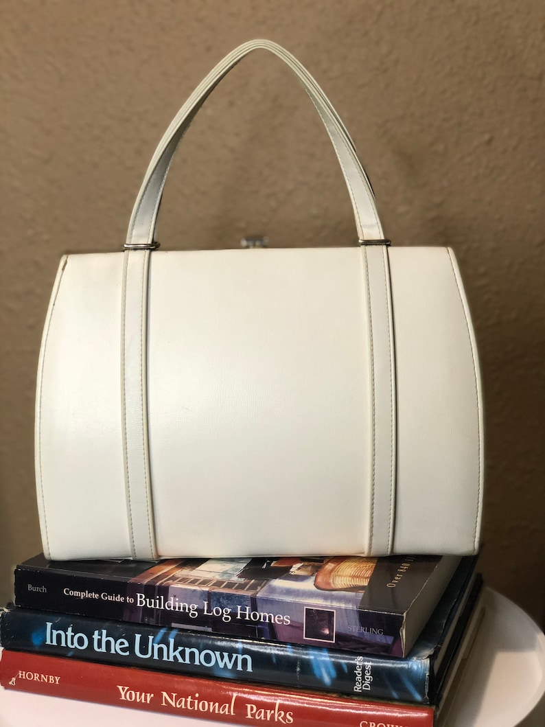 Vintage White Structured Top Handle Hand Bag Vintage White Purse