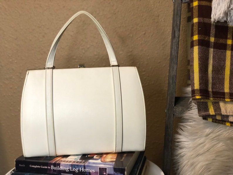 Vintage White Structured Top Handle Hand Bag Vintage White Purse