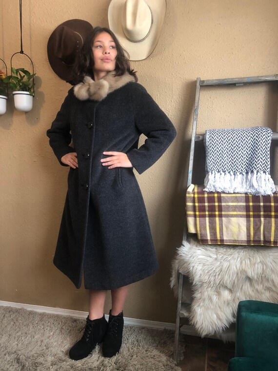1970's Wool Swing Coat with Fur Collar - Vintage P