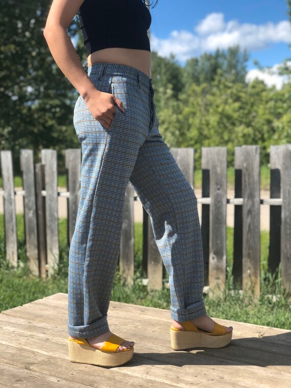 1970s Mid Rise Plaid Trousers - Vintage Boot Cut P