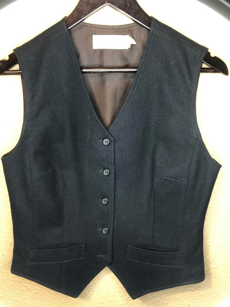 1950/'s Vintage Pendleton Black Wool Button Up Vest