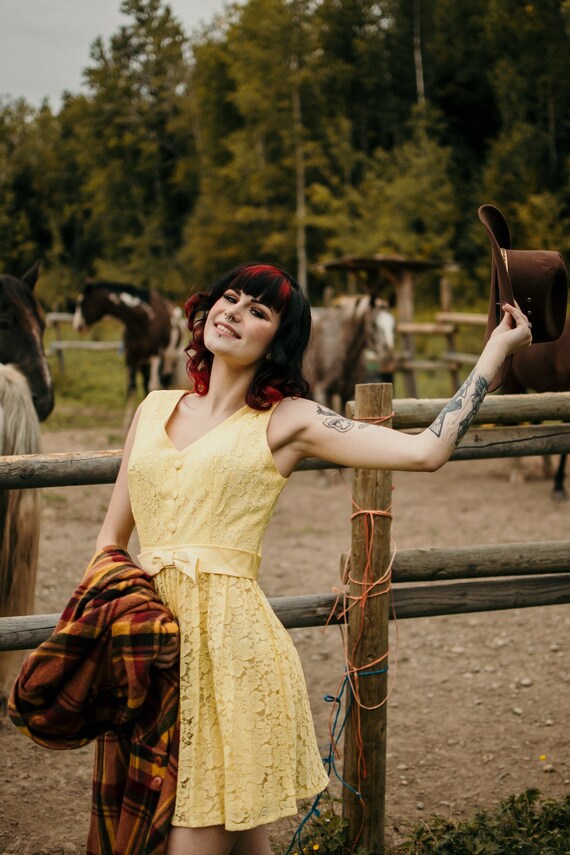 1960s Mini Dress - Vintage Yellow Lace Mod Mini Dr