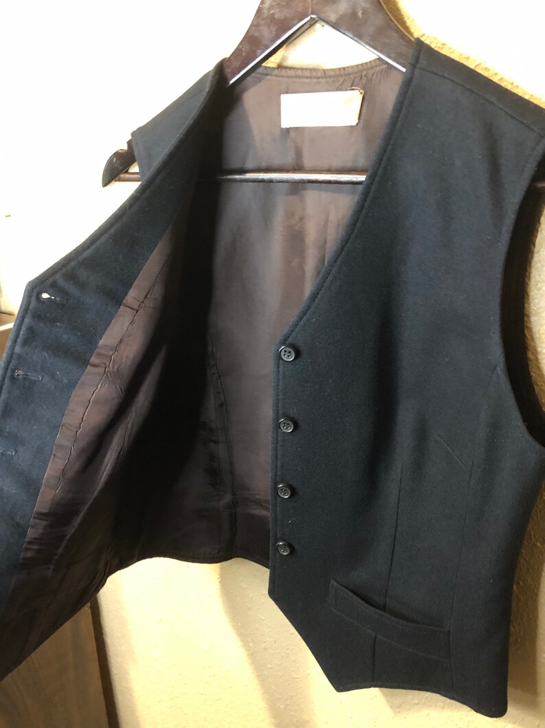 1950/'s Vintage Pendleton Black Wool Button Up Vest