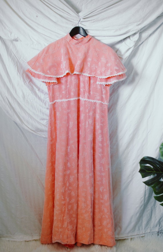 1970s Vintage Prom Dress - 1970s Capelet Maxi Dres