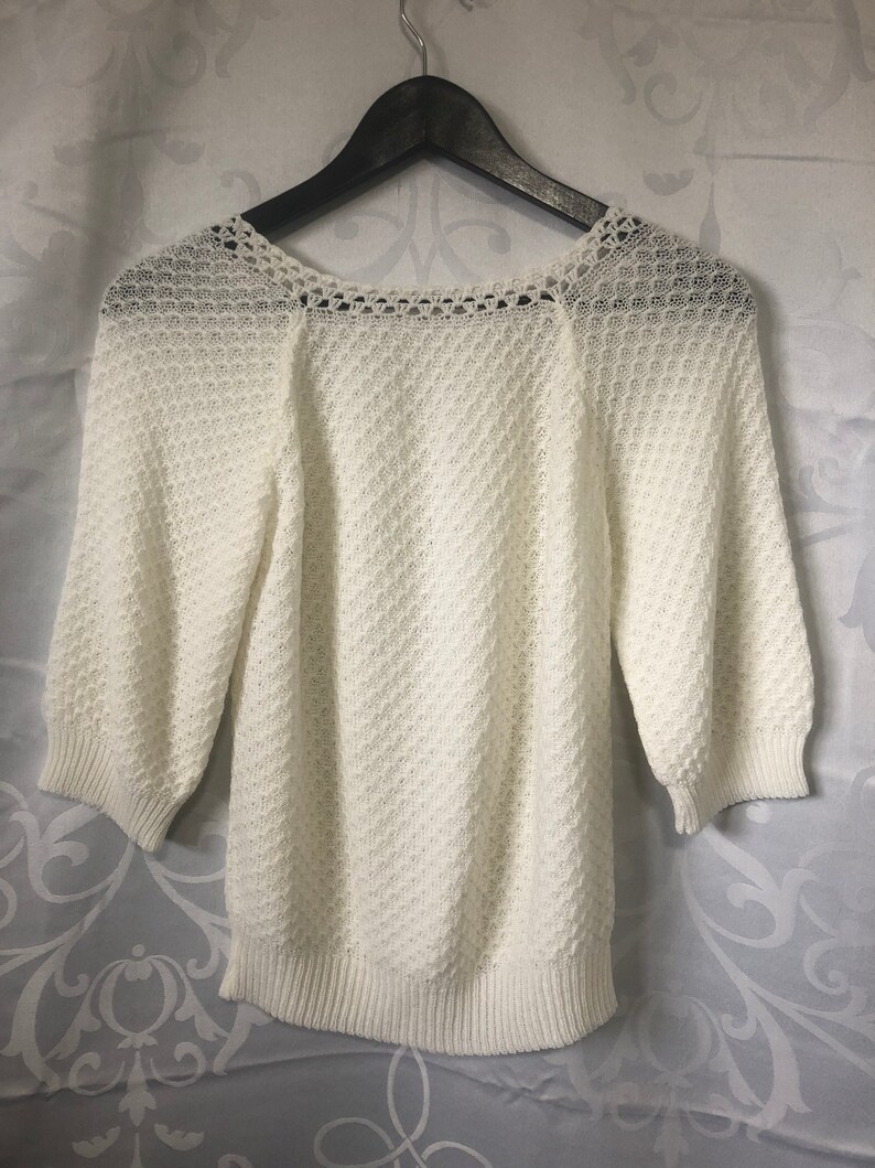 Vintage White Hand Knit Peasant Top with Short Sleeves