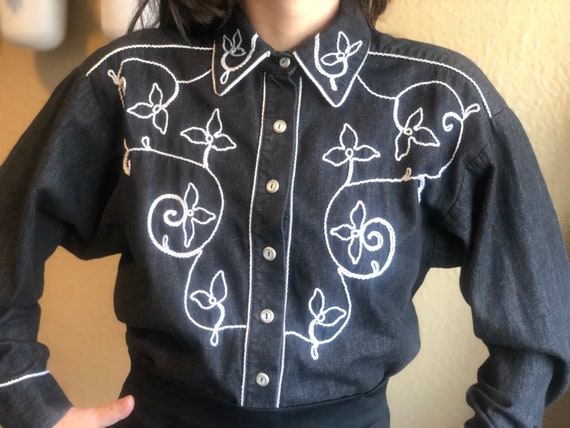 1980's Denim Western Shirt by Robellas - Vintage E