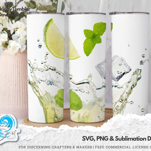 Mojito Tumbler PNG, Summer Tumbler Design, Seamless Sublimation Tumbler Wrap, Mojito, Lime, Mint, Ice, Cocktail Tumbler Wrap