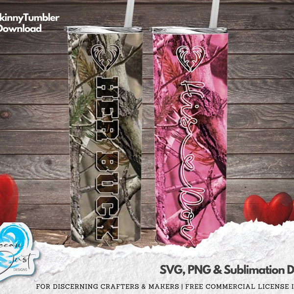 Her Buck and His Doe Camo PNG Tumbler Wrap, Gift for Couples, Camo tumbler Wrap, 20 oz. Skinny Tumbler Template, Wedding Gift for Couples