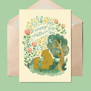 Sweet Bears Mother’s Day Card 5x7 » (Fête des mères, Livre de contes, Grand-mère, Fille, Livre de contes, Illustration du printemps)