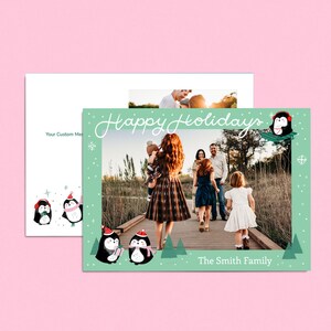 Pinguine Foto Urlaubskarte, Foto Urlaubskarte Download, Weihnachtskarte, Weihnachtskarte Vorlage, Urlaubskarte, Illustrierte Vorlage