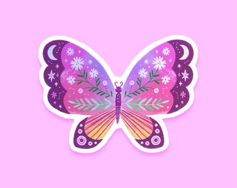 Holographischer Schmetterling Mond Aufkleber 3x4" (Mystisch, Fairycore, Motte, Laptop Aufkleber, Wasserflasche, Natur)
