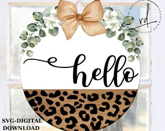 SVG/PNG- Hello with Leopard Pattern-Cricut|DigitalDownload