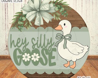 SVG/PNG - Design per appendiabiti da porta "Hey Silly Goose" con oca vintage a strati e margherite - Cricut/Download digitale - LaserSVG