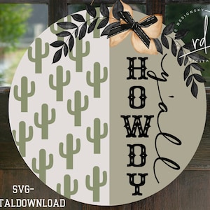 SVG/PNG File- Howdy Y&#39;all Cactus Patter|Cricut|DigitalDownload|Boho|Pattern|DoorhangerDesign