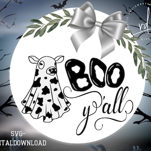 SVG/PNG- Boo Yall with Cowprint Sheet Ghost-Cricut|DigitalDownload|Halloween