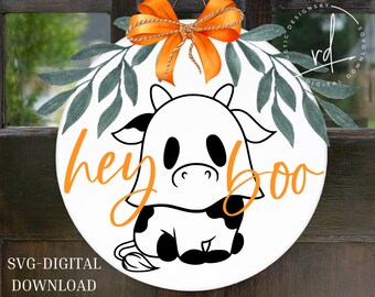 SVG/PNG - Hey Boo Cow Ghost - Cricut/DigitalDownload/DoorHangerDesign/HalloweenDesign/FallSeason