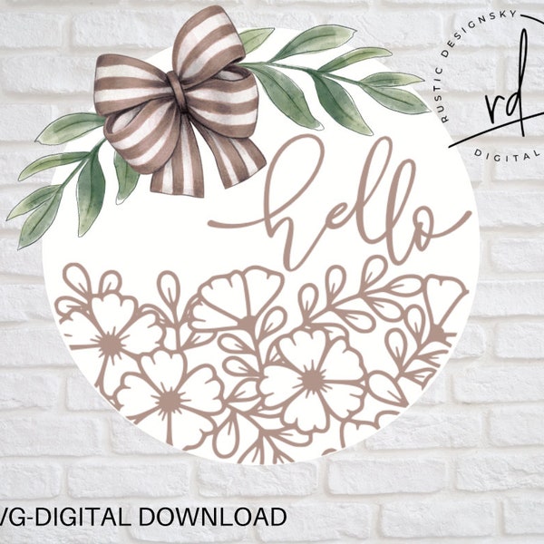 SVG/PNG-Floral Hello Door Hanger Design-Cricut|DigitalDownload