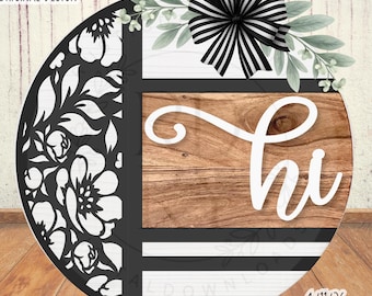 SVG/PNG- Hi with Floral Striped Design-Cricut|DigitalDownload-LaserSVG
