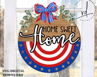 SVG/PNG- Home Sweet Home with Stripe and Stars Half Circle Pattern-LayeredFile-Cricut|DigitalDownload