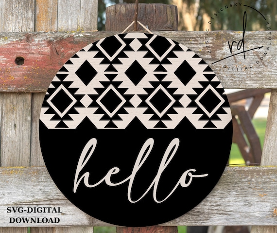 SVG/PNG- Hello with Aztec Pattern|Cricut|DigitalDownload|BohoDesign