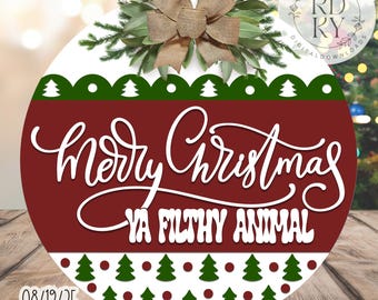 SVG/PNG-Merry Christmas Ya Filthy Animal, Christmas Tree and Polka Dot Pattern-Cricut|DigitalDownload|LaserReadyFile-LayeringFile|Humor|