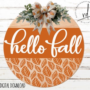 SVG/PNG File- Hello Fall Leaf Patter|Cricut|DigitalDownload|FallSeason|DoorhangerDesign
