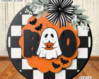 SVG/PNG-Boo, Ghost with Checkered Pattern-Cricut|DigitalDownload-LaserSVG