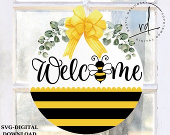SVG/PNG - Benvenuto con il modello ape a strati e ape a strisce - Cricut/Download digitale/Primavera/Estate