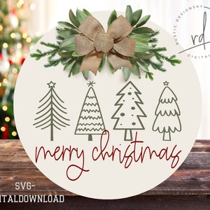 SVG/PNG-Vrolijk kerstfeest met leuke handgetekende kerstboombundel-cricut|Digitale download|Kerstmis