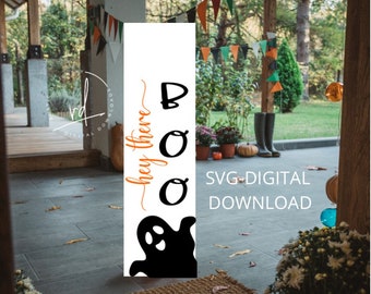 SVG/PNG File- Hey There Boo with Ghost Porch Leaner Digital Download File|Cricut|Halloween