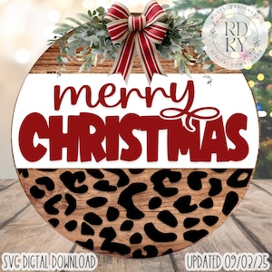 SVG/PNG - joyeux Noël imprimé léopard motif-Cricut|DigitalDownload|accroche-porte|Noël-LaserReadyFile