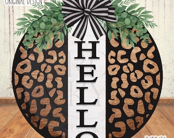 SVG/PNG- Hello with Leopard Print Pattern Design-Cricut|DigitalDownload-LaserSVG