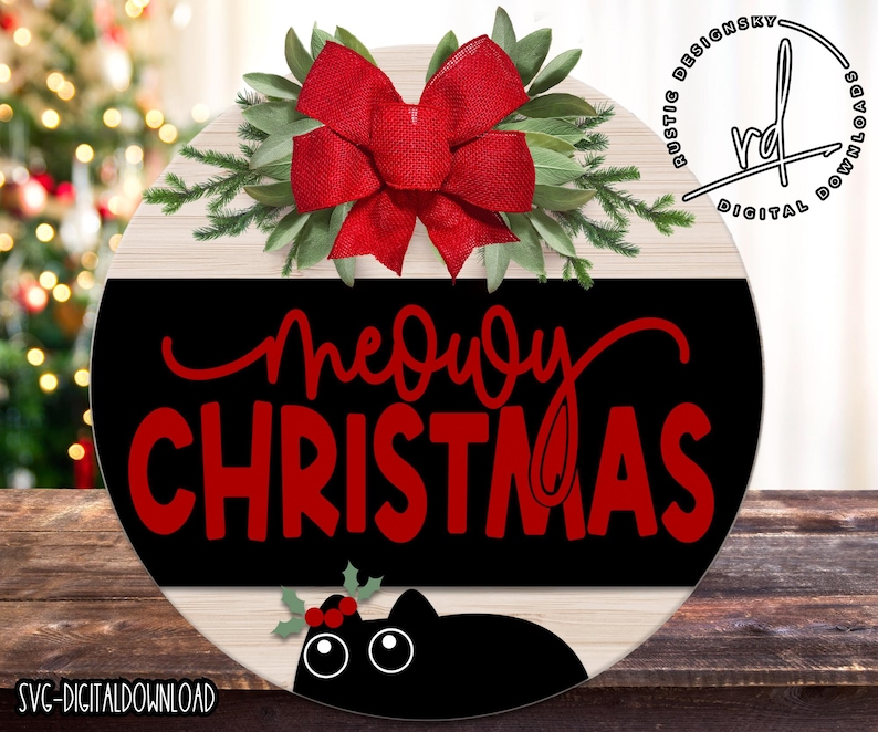 SVG/PNG- Meowy Christmas With Black Cat and Holly Berry Layered-cricut ...
