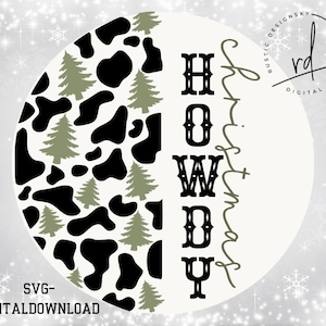 SVG/PNG-Howdy Christmas with Cowprint Xmas Tree Pattern-Cricut|DigitalDownload|Christmas|Winter