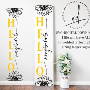 SVG - Hola sol con girasoles - Diseño para porche - Cricut/Descarga digital/Verano
