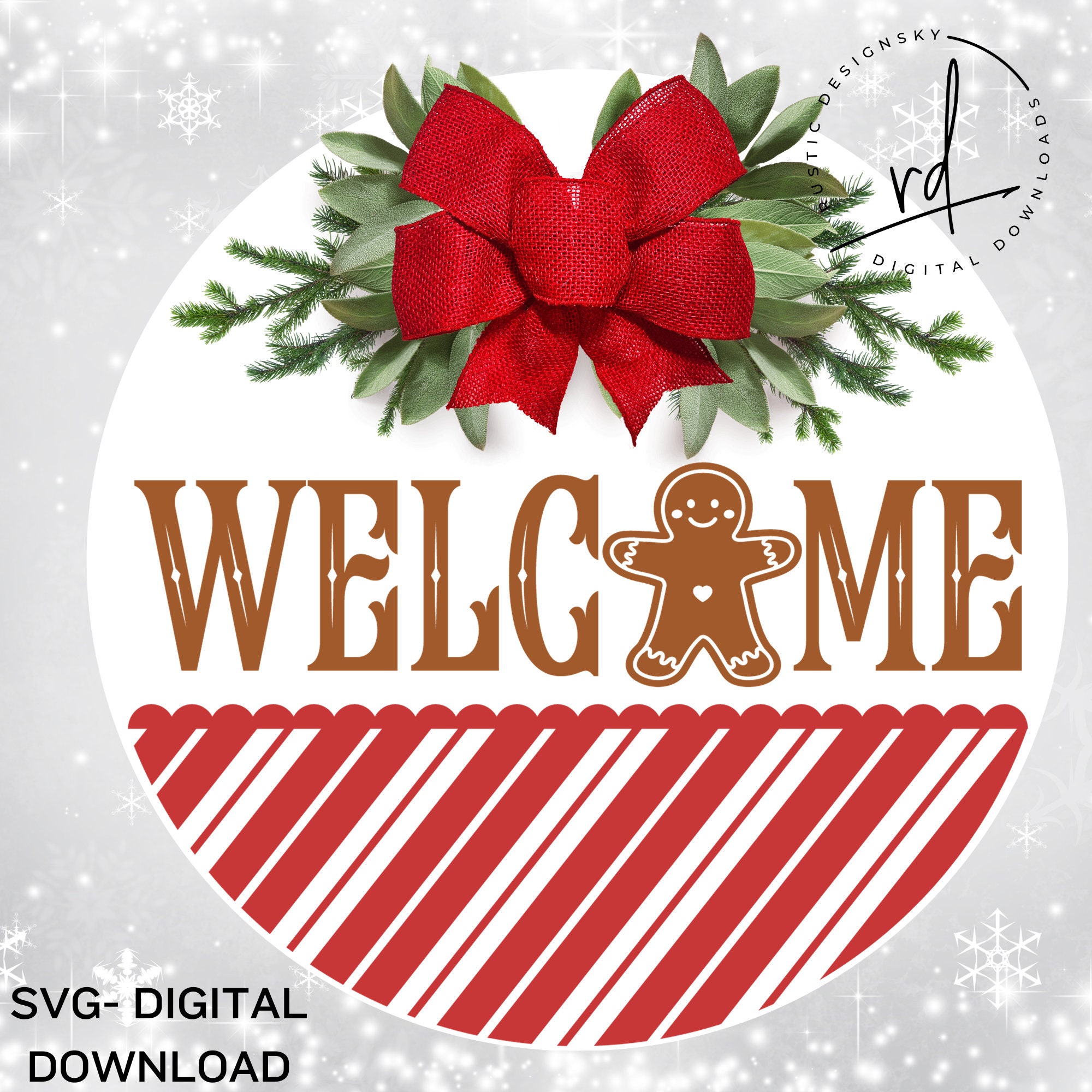 SVG/PNG Welcome With Gingerbread Man and Stripped Pattern ...