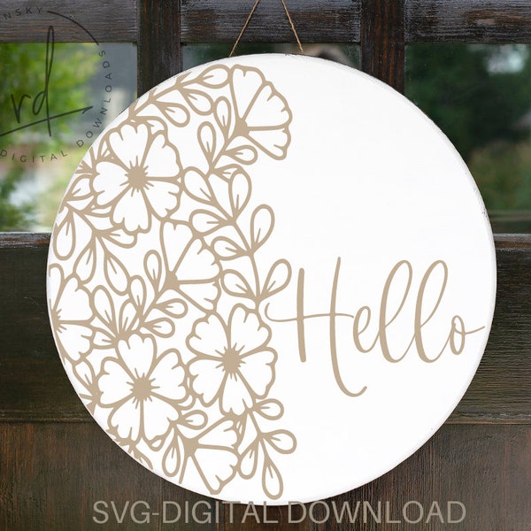 SVG-Floral Hello Design-Cricut|DigitalDownload|DoorhangerDesign|Farmhouse|Modern