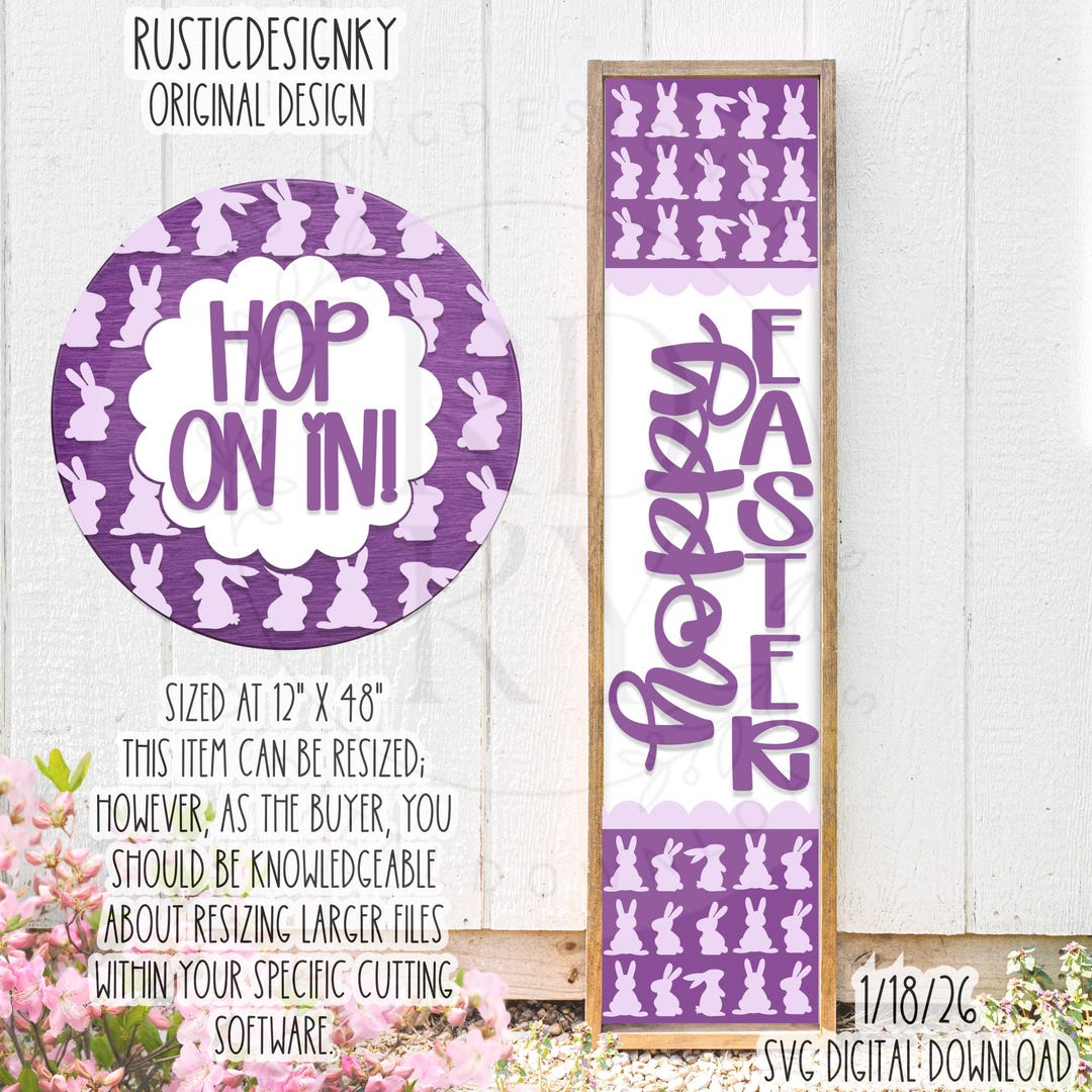Hoppy Easter Bunny SVG Bundle – Door Hanger & Porch Leaner (digital ...