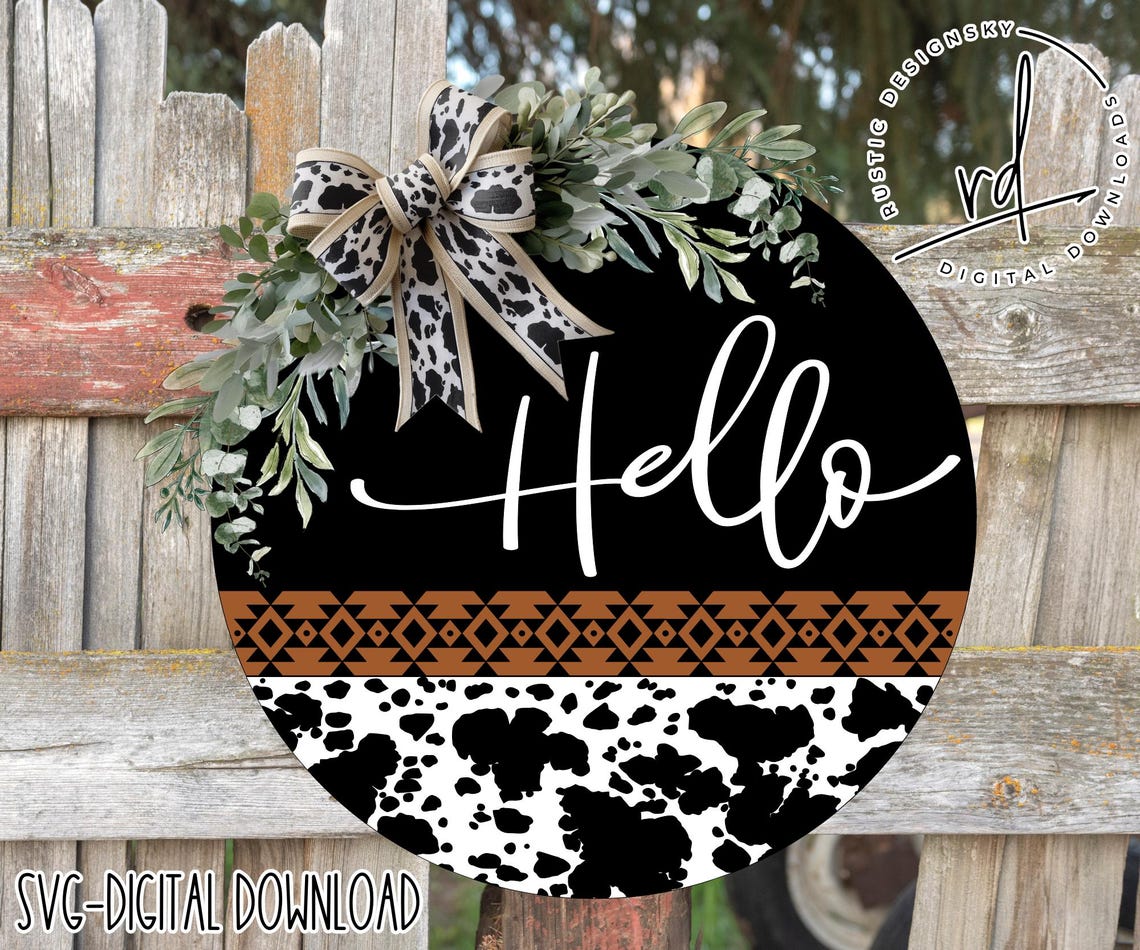 Svg/png-hello, Cowhide Print Pattern With Aztec Design- Lasersvg-cricut ...