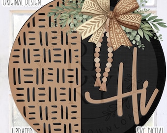 SVG/PNG- Hi with Boho Mudcloth Pattern-Cricut|DigitalDownload|LaserSVG