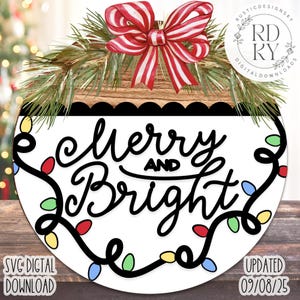 SVG/PNG- Merry and Bright with Christmas String Lights-Cricut|DigitalDownload|LayeringFile|DoorHangerDesign-LaserReadyFile