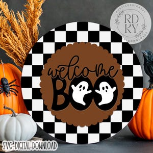 SVG/PNG-Welcome Boo with Checkered Pattern Design-Cricut|DigitalDownload|LaserReadyFile-LayeringFile