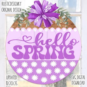 SVG - Hola primavera con patrón de margaritas - Archivo compatible con láser - Cricut/Descarga digital/Primavera/Verano
