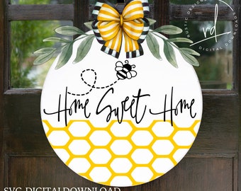 SVG-Home Sweet Home Bee HoneyComb Patter-Cricut|DigitalDownload|Spring|DoorHangerDesigns