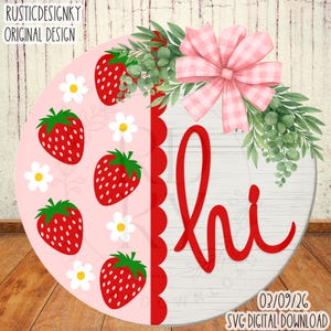 SVG/PNG-Hi with Strawberry and Daisy Pattern Design-Cricut|DigitalDownload|LaserSVG|LayeringFile