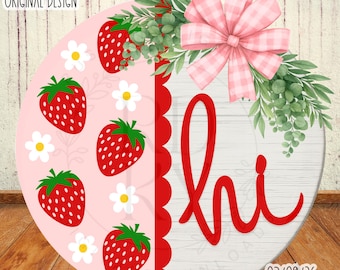 SVG/PNG-Hi with Strawberry and Daisy Pattern Design-Cricut|DigitalDownload|LaserSVG|LayeringFile