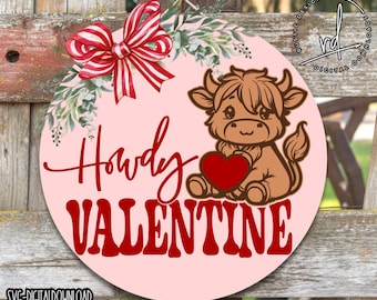 SVG/PNG- Howdy Valentine with Layered Highland Cow Design-LayeringFile-Cricut|DigitalDownload