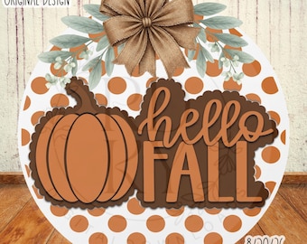 SVG/PNG-Hello Fall, with Scallop Pumpkin and Polka Dot Pattern-Cricut|DigitalDownload-LaserSVG